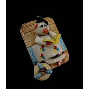 Clay Porky Pig Figurine Raft Hat Sunbathing Life Preserver Book Towel Handmade